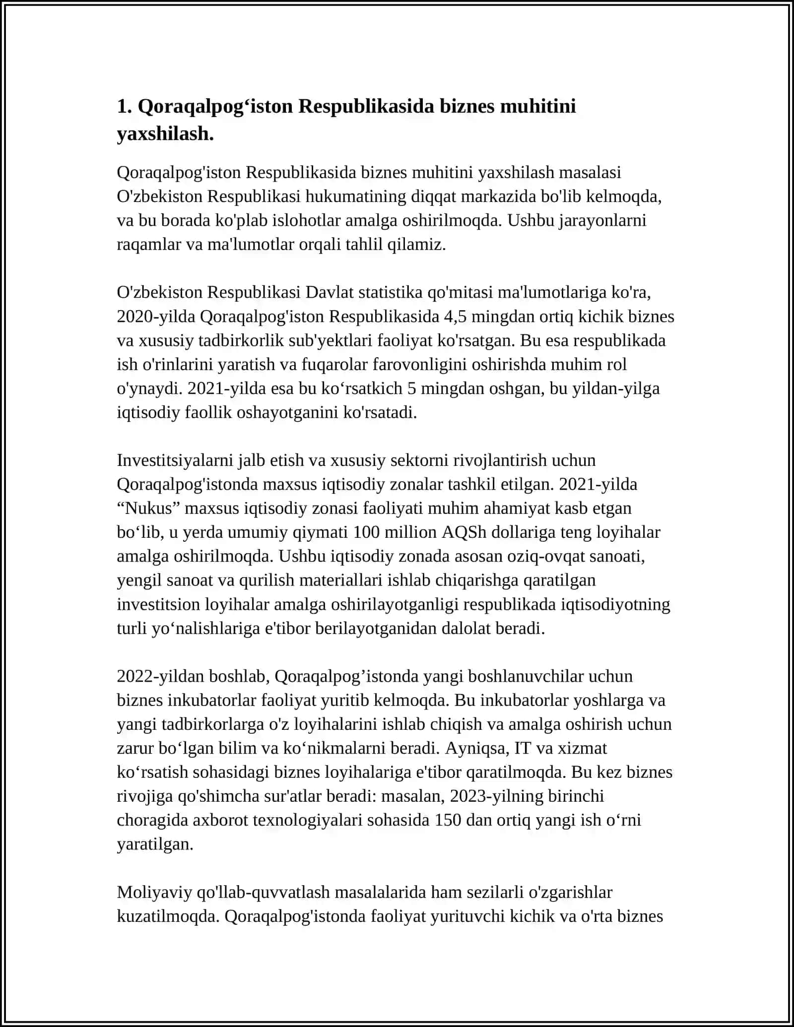 QORAQALPOG‘ISTON RESPUBLIKASI SHAROITIDA XUSUSIY BIZNES VA XUSUSIY TADBIRKORLIKNI RIVOJLANTIRISH 3