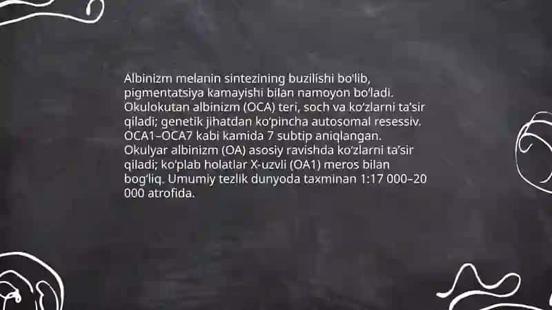 Albinizm. Etiopatogenezi, klinikasi,diagnostikasi,davolash va profilaktikasi 3