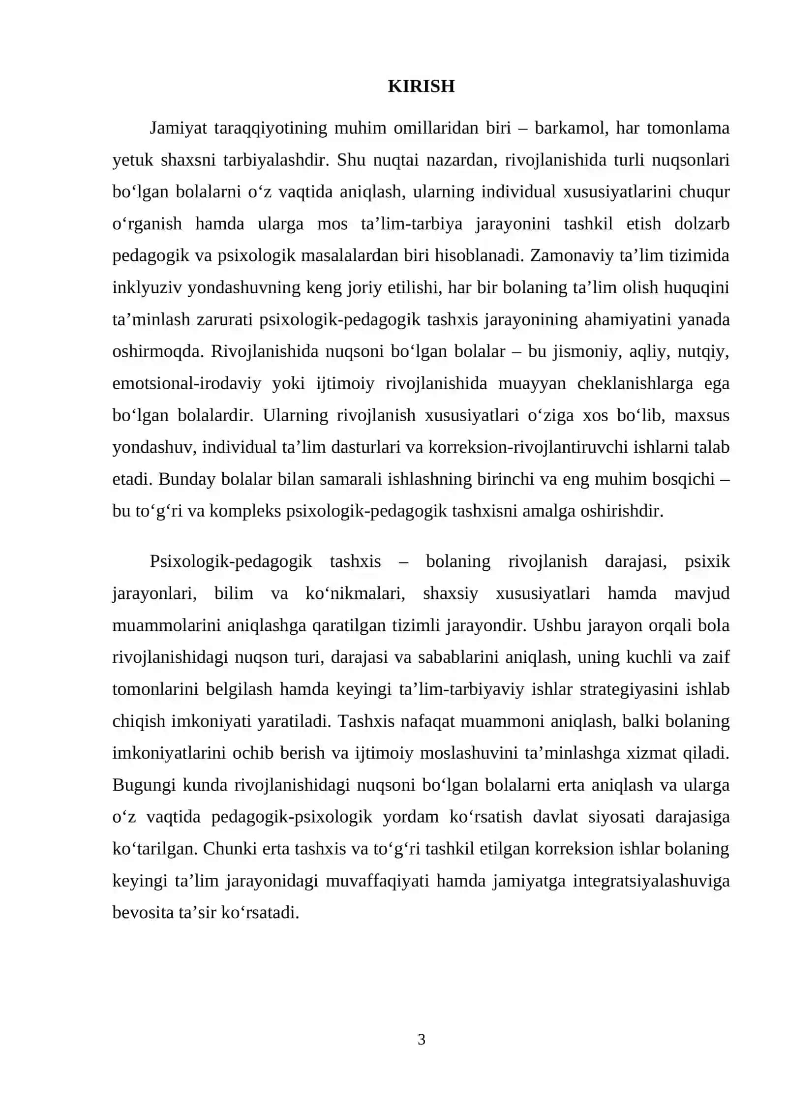 Rivojlanishidagi nuqsoni bo'lgan bolalarni psixologik-pedagogik tashxis qilish vazifalari. 3