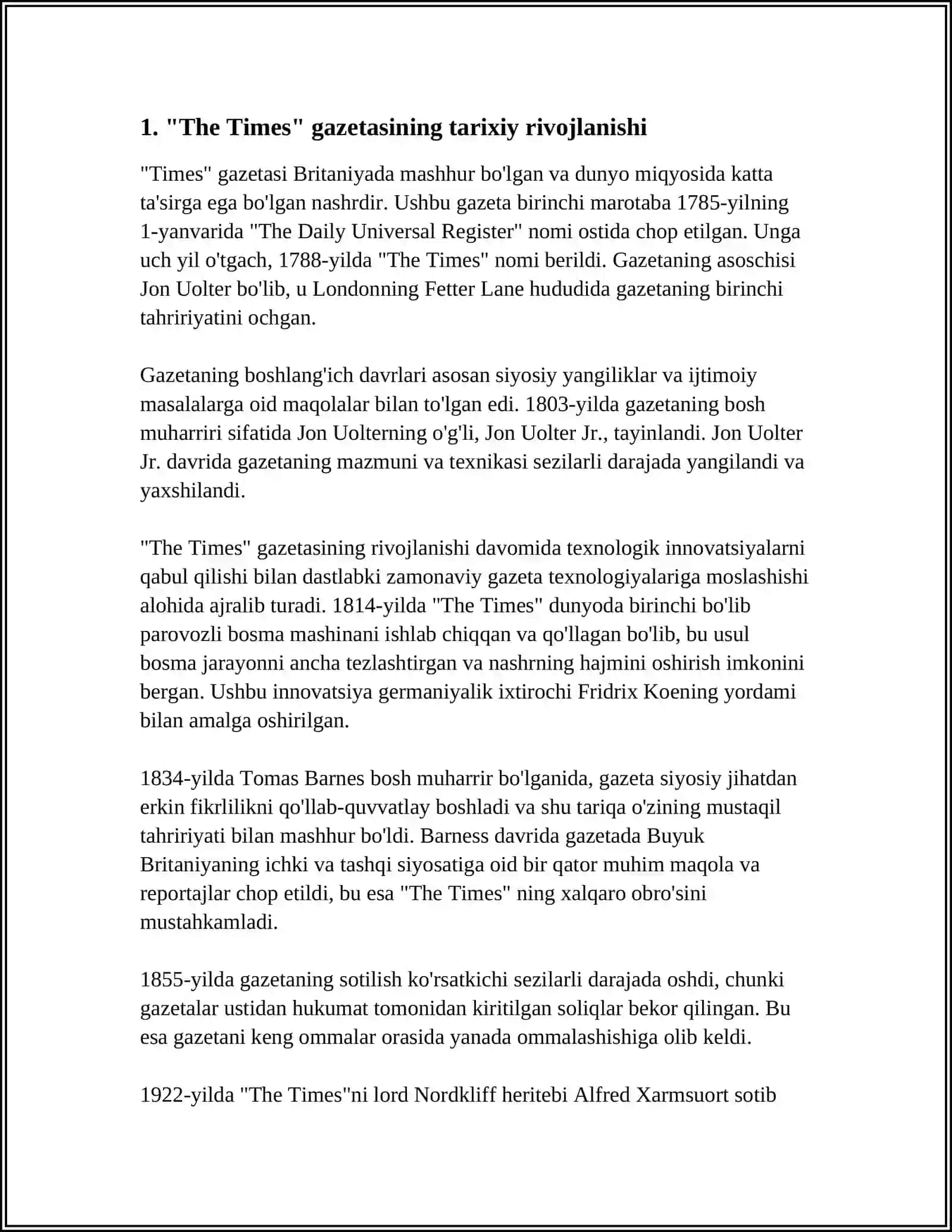 "THE TIMES", " THE GUARDIAN" MISOLIDA GAZETA TAHRIRIYATLARI TUZILISHI 3