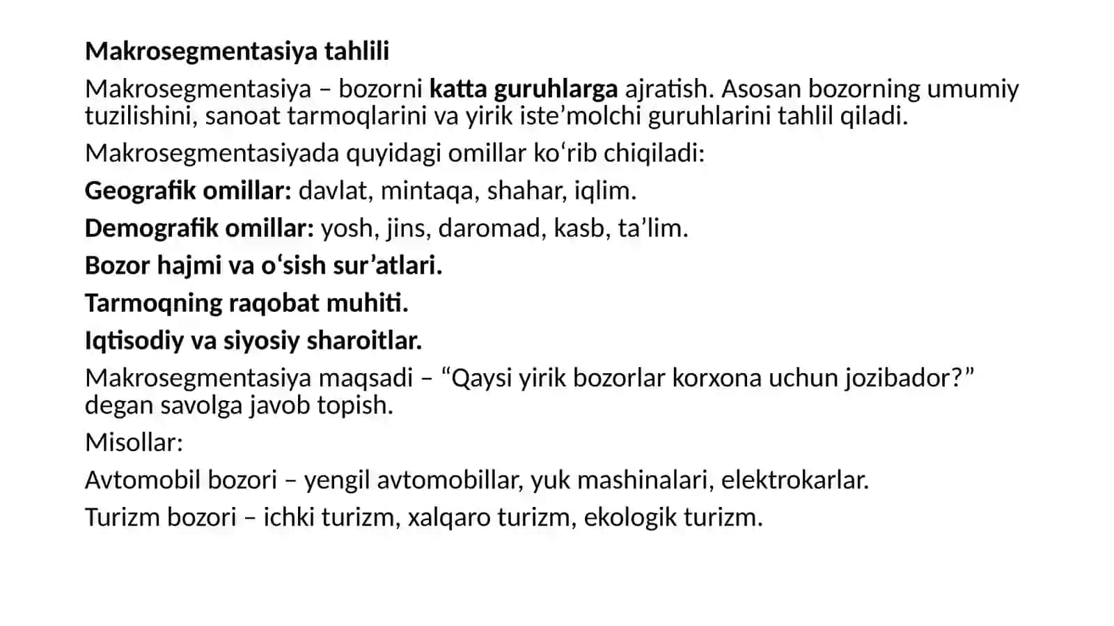 Bozor segmentasiyasi vositasida ehtiyojlar tahlili 3