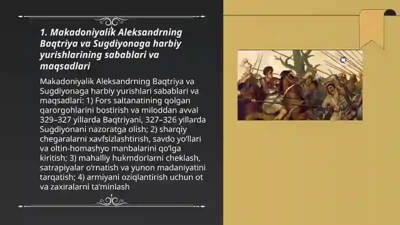 Makadoniyalik Aleksandrning baqtriya va sugdiyonaga harbiy yurishlari 3