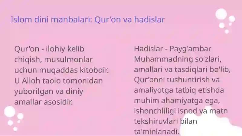 Islom dini manbalari, aqidaviy maktablari va ularni bugungi kundagi ahamiyati. 3
