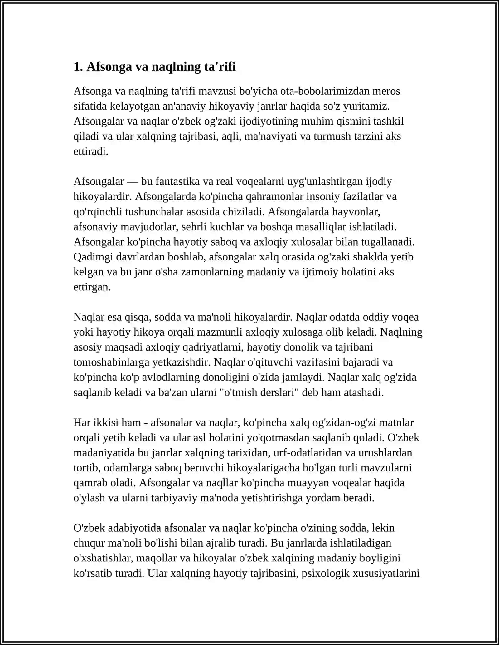 AFSONA NAQL VA LATIFALARNING VOQEYLIKNI AKS ETTIRISHDAGI FARQI VA ASSOTSIATIV MANOLARINI YORITIB BERING 3