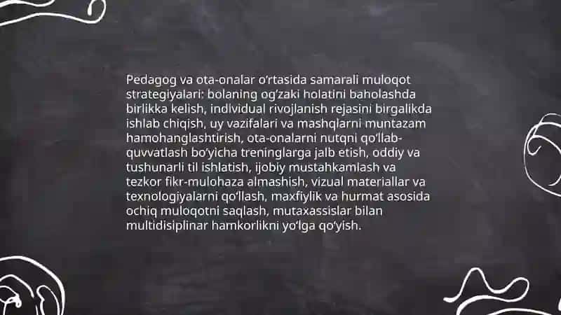 4-Mavzu: Bolalarda nutq kamchiliklarini bartaraf etish jarayonida pedagoglar va ota-onalarning o‘zaro hamkorligini tashkil etish 3