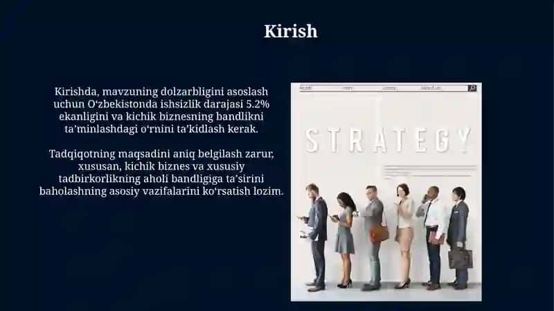 Aholi bandlik muammosini tashkil etishda kichik biznes va xususiy tadbirkorlikni o'rnitish 3