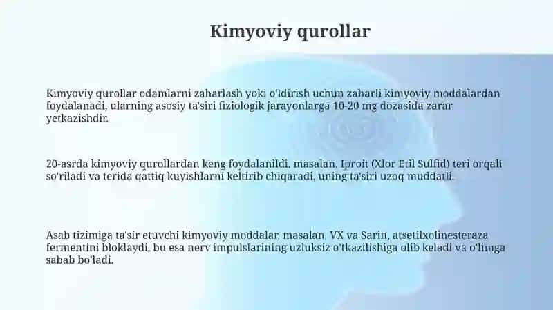 Kimyoviy qurollar Zaxarli moddalarning tasnifi 3