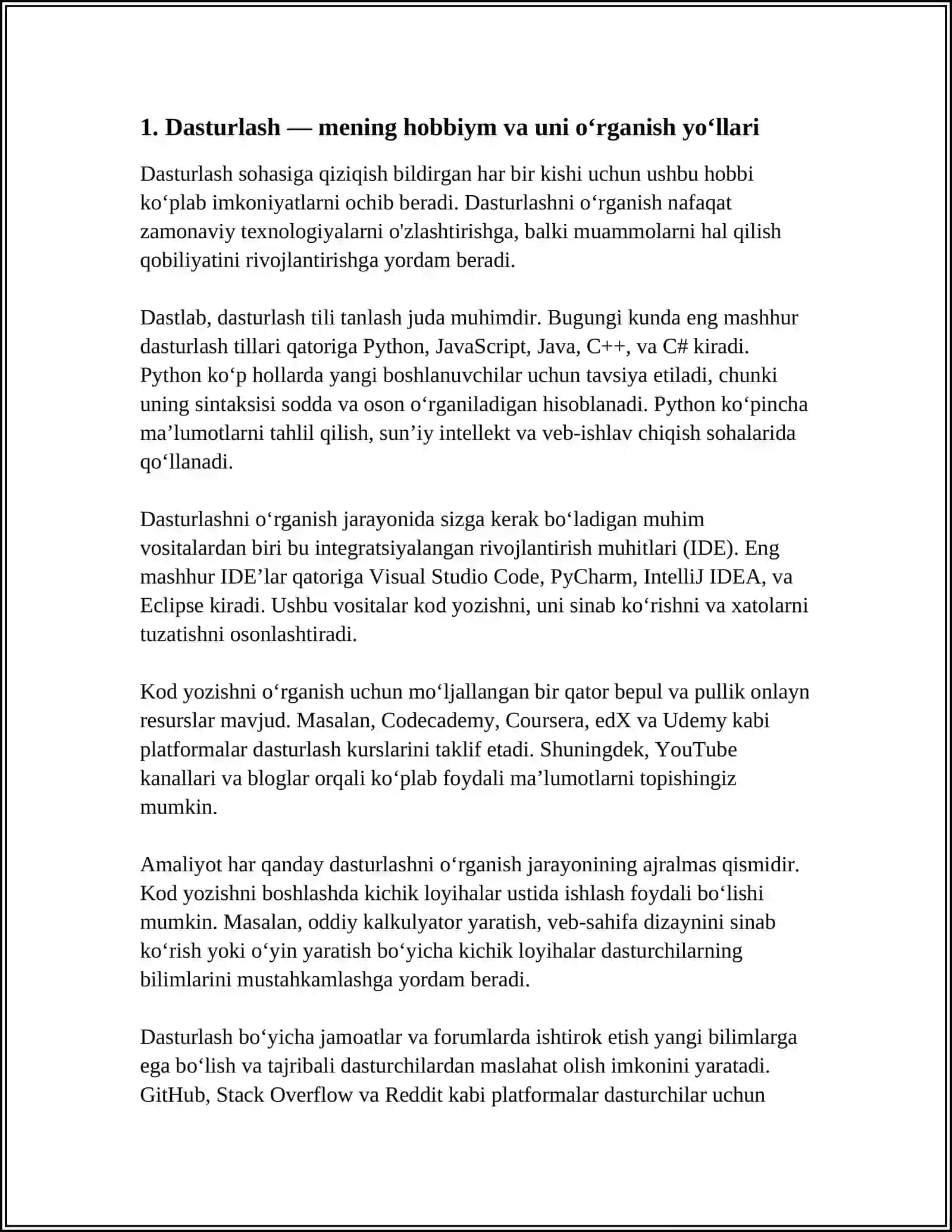INFORMATIKA MENING HOBBIYIM MAVZUSIDA MUSTAQIL ISH 3