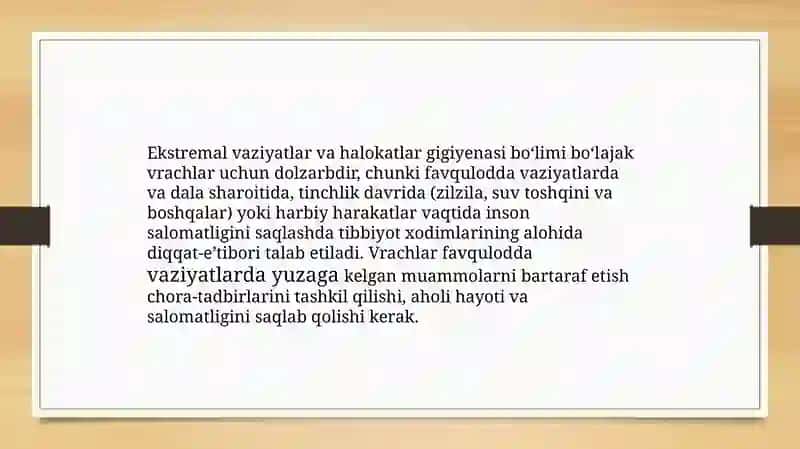 Favqulot davaziyatlarda umumiy amaliyot shifokorifa faoliyatining gigienik jihatlari 3