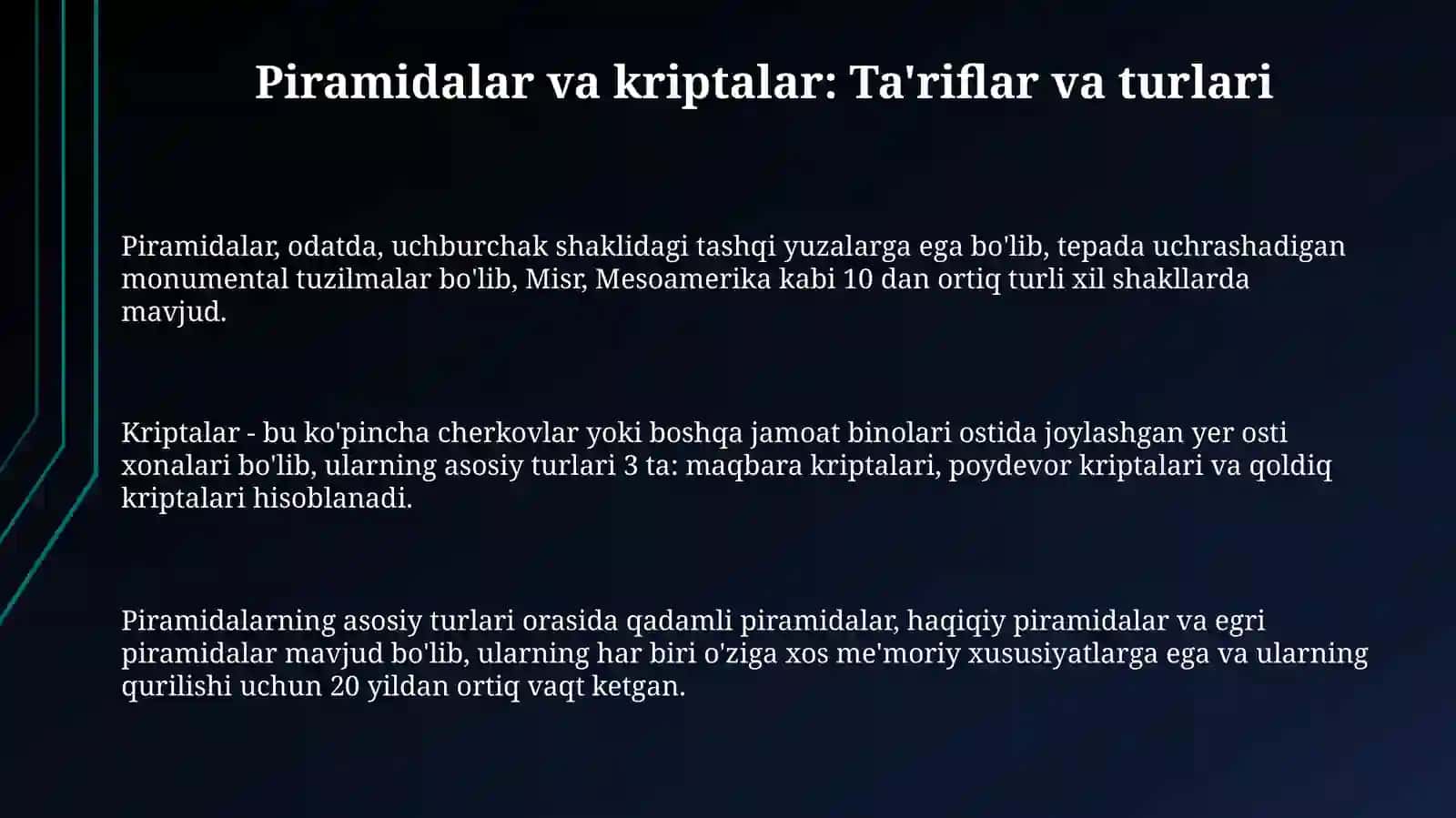 Piramidalar va Kriptalar: Ta'riflar, Turlari va Tarixiy Ahamiyati 3