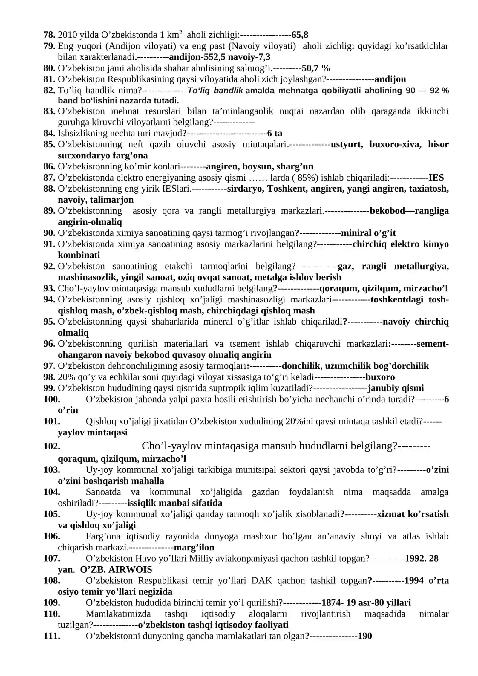 Iqtisodiy geografiya va ekologiya asoslari fanidan test savollari 3