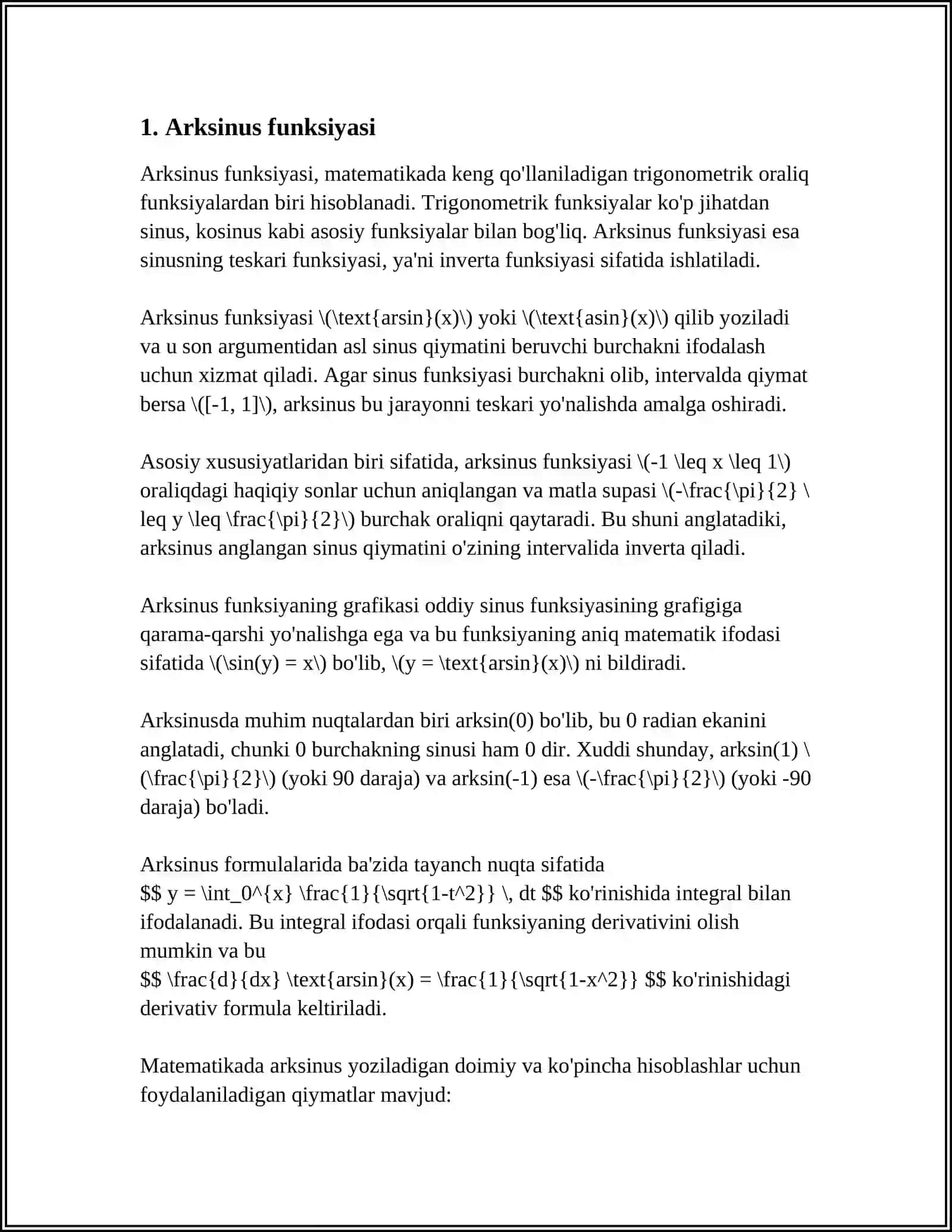TESKARI TRIGONOMETRIK FUNKSIYALAR VA ULARNING XOSSALARI 3