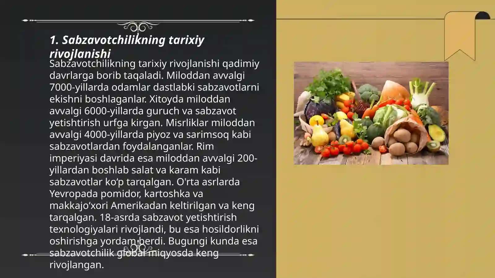 Jahon sabzavotchiligining ahamiyati va rivojlanish tarixi 3
