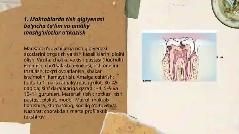 Maktablarda ôquvchi yoshlar ôrtasida tish kasalliklarini oldini olish bôyicha profilaktik tadbirlar ôtkazish 3