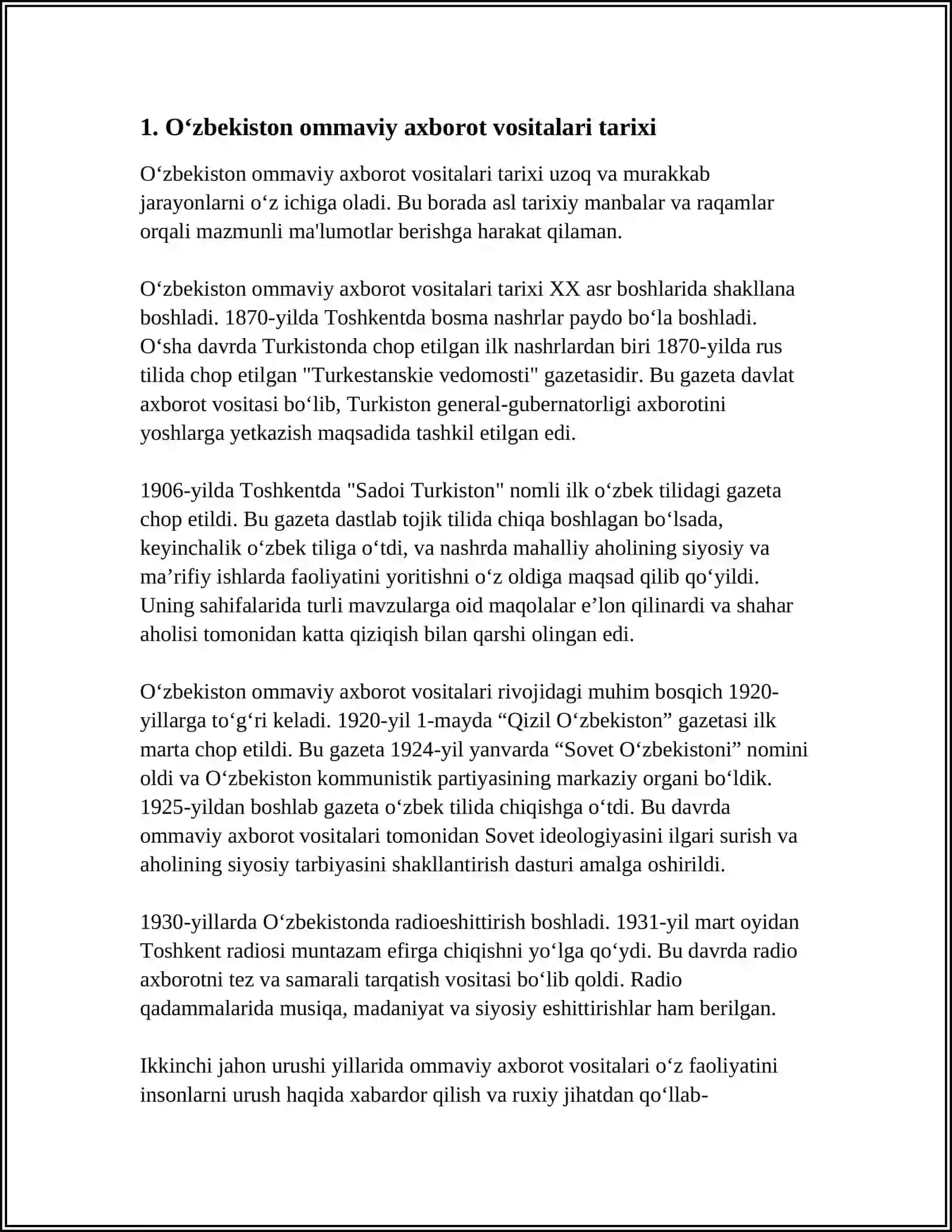 O‘zbekistonda ommaviy axborot vositalari faoliyati 3