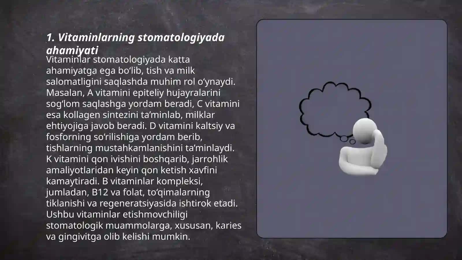 Vitaminlar.Kislota.Ishqorlar. Stomatalogiyada qoʻllanilishi 3