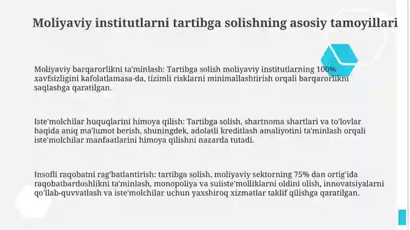 Moliyaviy institutlarning faoliyatini tartibga solish 3