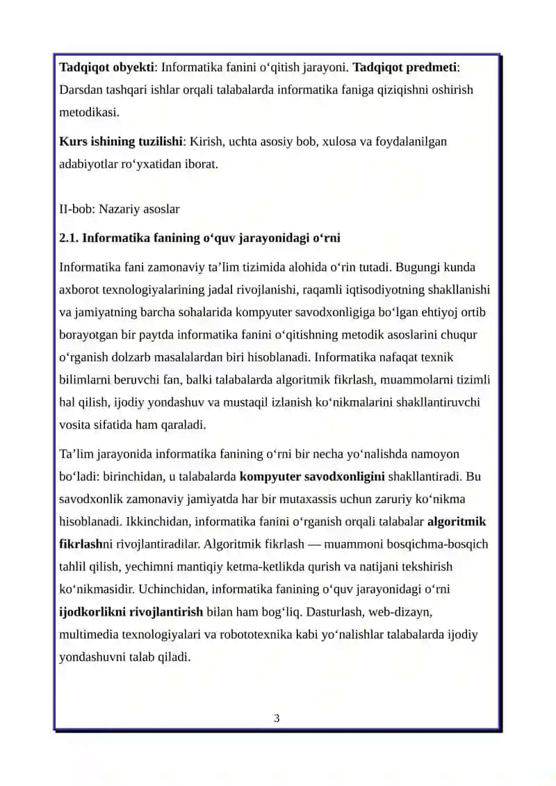 Darsdan tashqari ishlar orqali informatika faniga qiziqishni oshirish 3