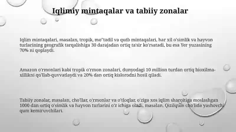 Iqlim mintaqalari kesmida tabiat zonnalarida tirik organizmlarning tarqalishi 3