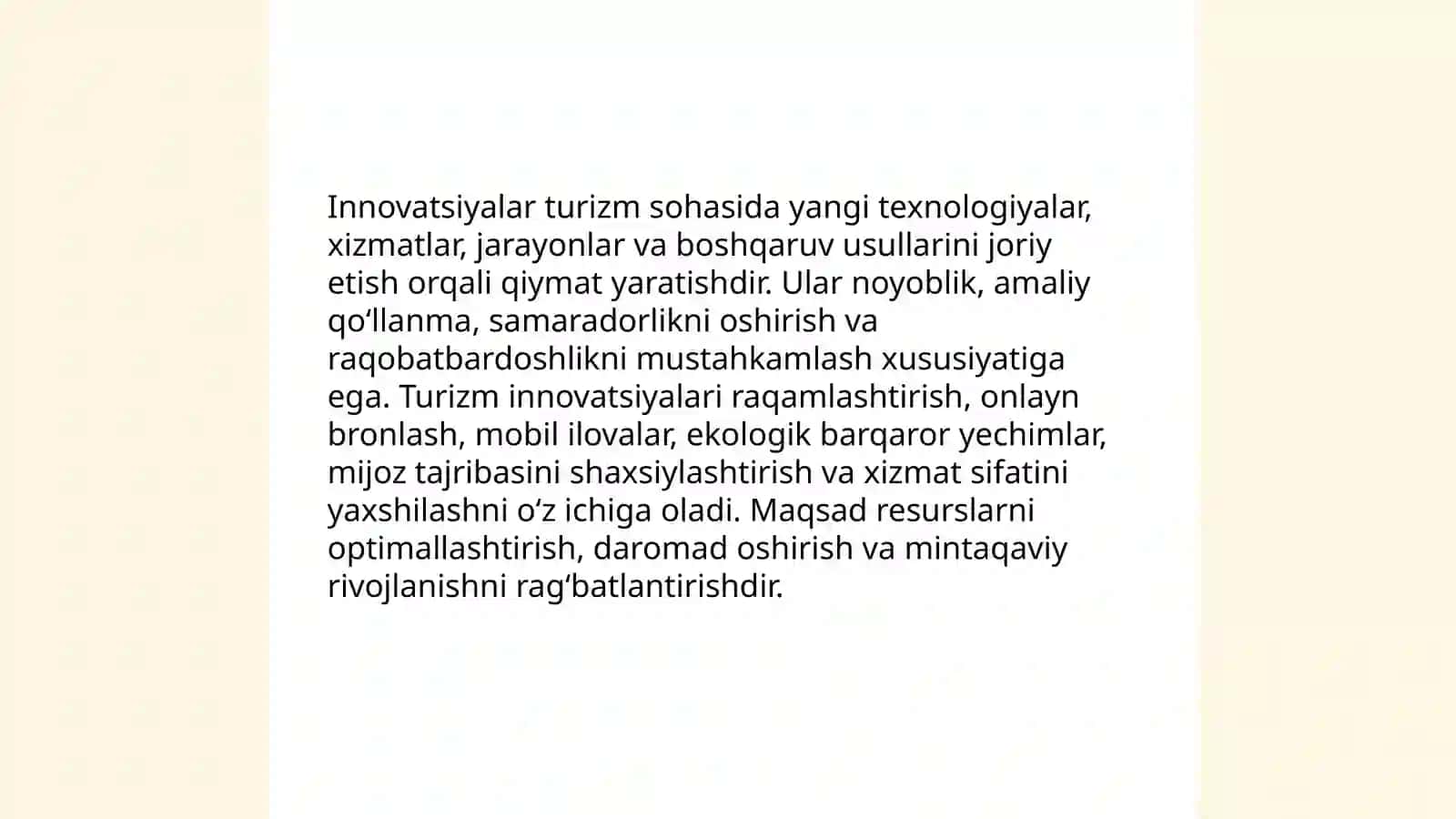 Turizm sohasida innovatsiyalarning mohiyati va ahamiyati 3