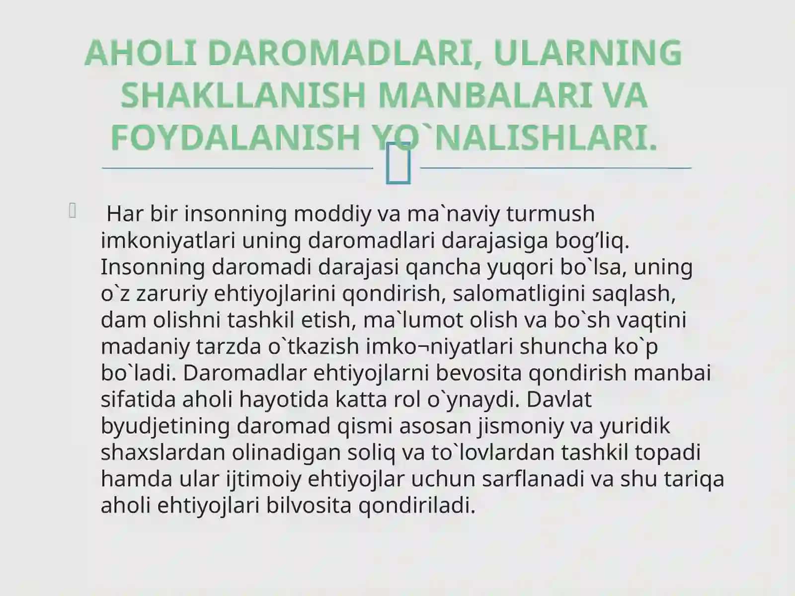 Aholi daromadlari va turmush tarzini yaxshilashning ustuvor yo’nalishlari 3