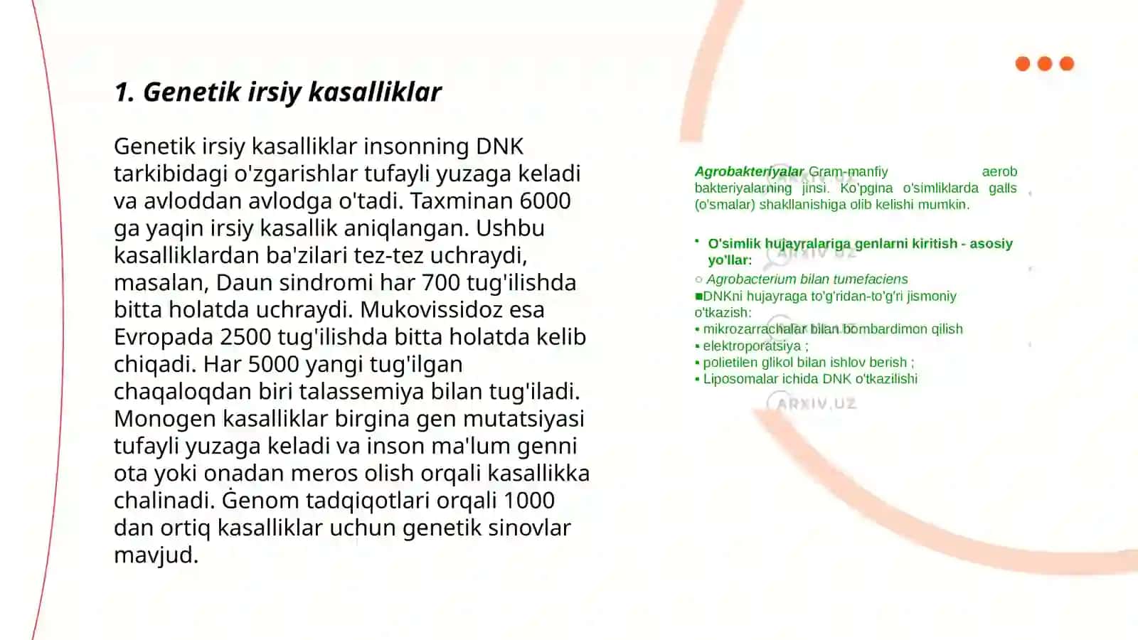 Irsiy kasalliklar, xromosoma kasalliklari, gen va irsiyatga moyil kasalliklar. Nikoh turlari. Tibbiy genetik maslahat 3