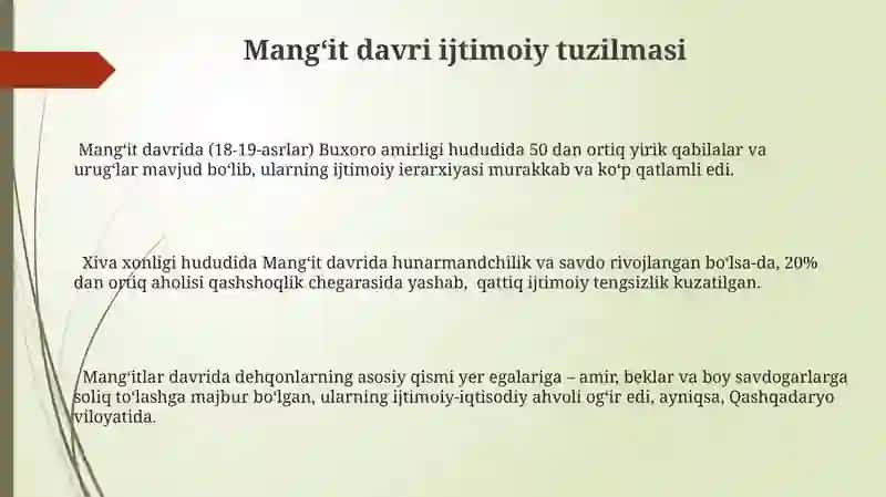 Mangʻitlar davrida ijtimoiy iqtisodiy hayot 3