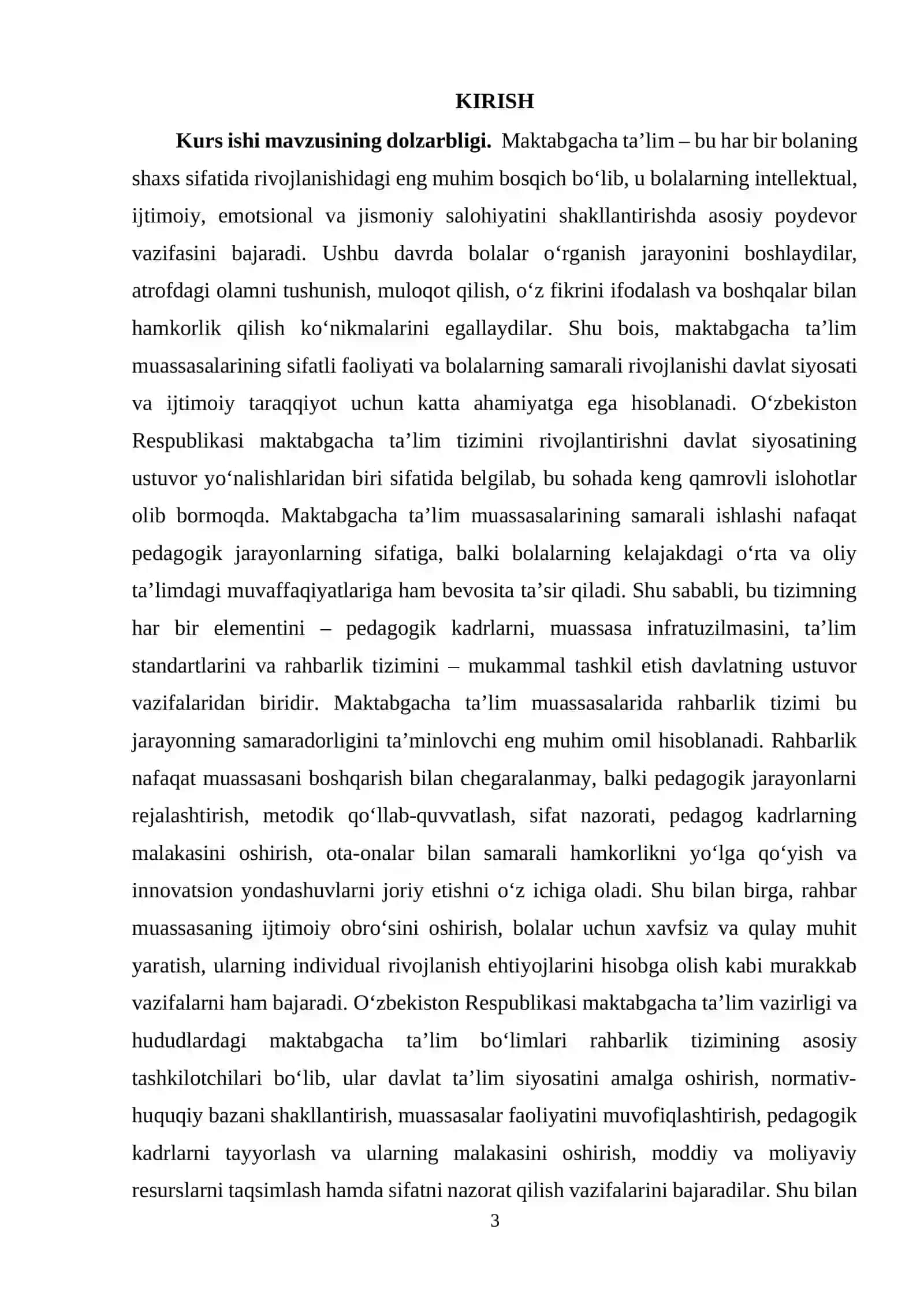 Oʻzbekiston Respublikasi maktabgacha taʼlim vazirligi va maktabgacha taʼlim boʻlimlari tomonidan maktabgacha taʼlimda rahbarlik 3
