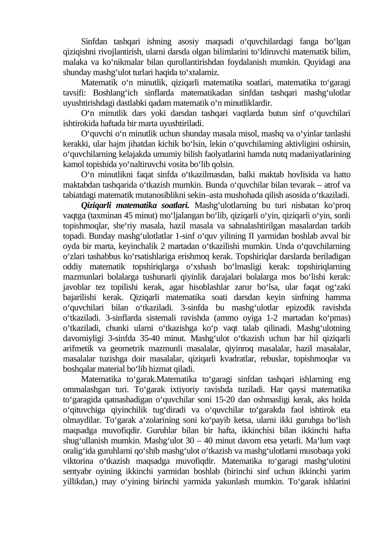 BOSHLANG‘ICH SINF MATEMATIKADAN DARSDAN TASHQARI MASHG‘ULOTLARNI TASHKIL ETISH 3