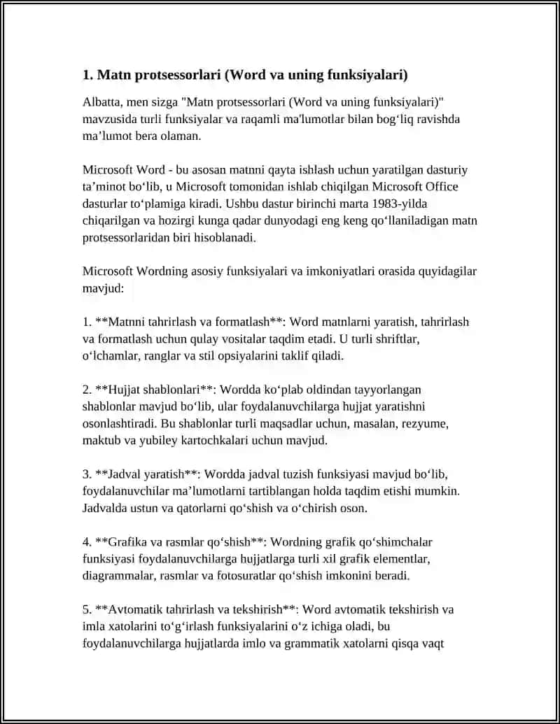 Matn protsessorlari (Word va uning funksiyalari) 3