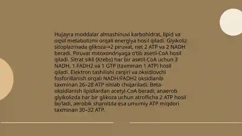 Hujayra moddalar energiya malumotlar oqimi.Hujayra poliferatsyasi muammolarining tibbiyotdagi urni. 3