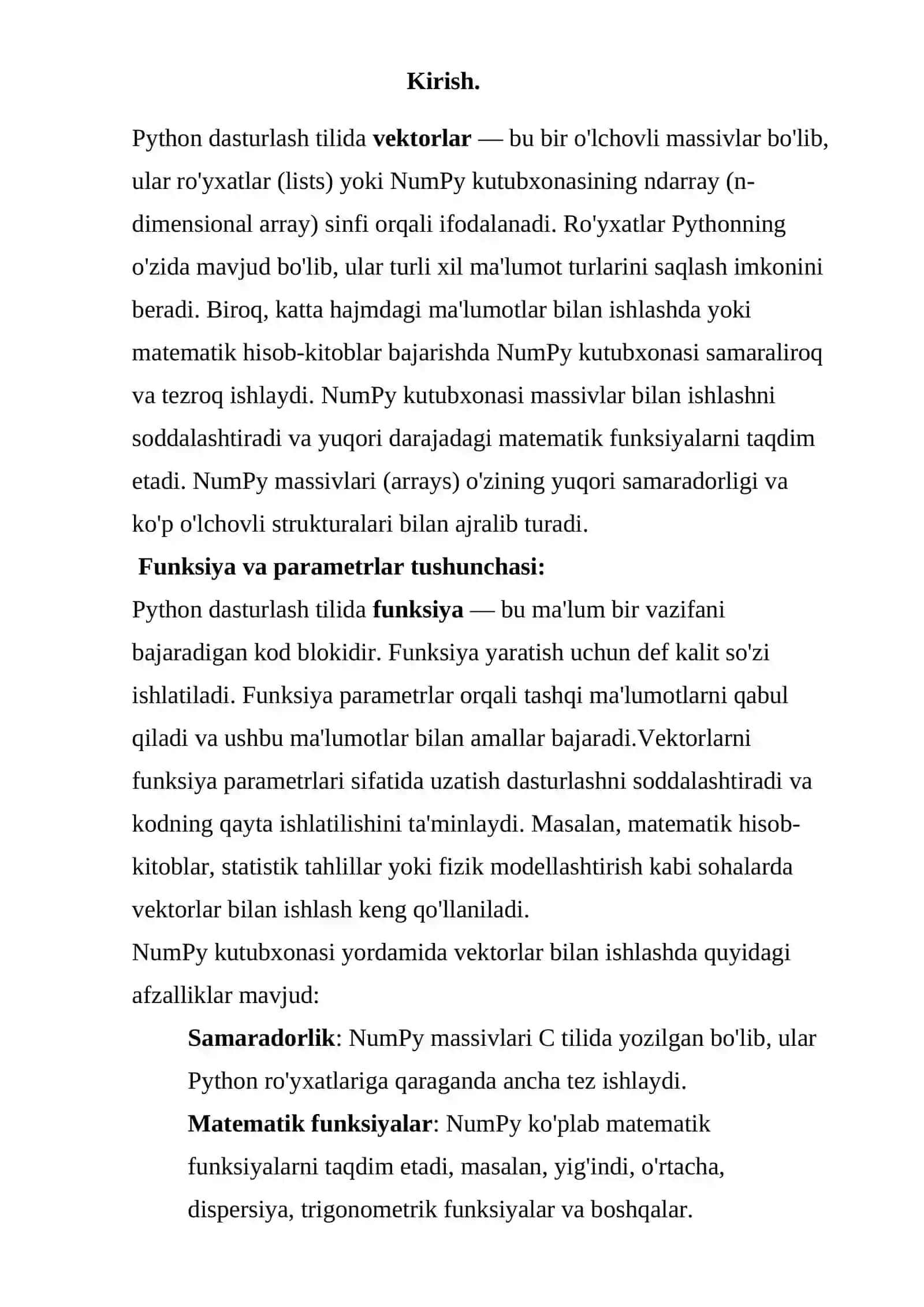 PYTHON DASTURLASH TILIDA VEKTORLARNI FUNKSIYA PARAMETRLARI SIFATIDA QO’LLANILISHI 3