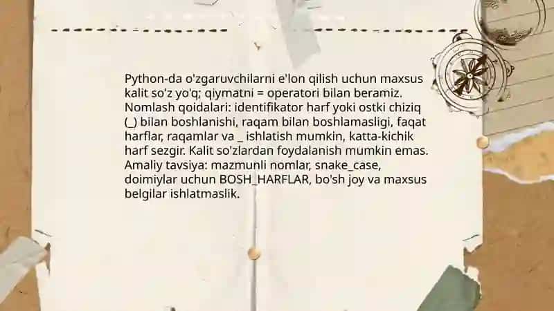 Python dasturlash tilida malumot turlari va o'zgaruvchilar 3