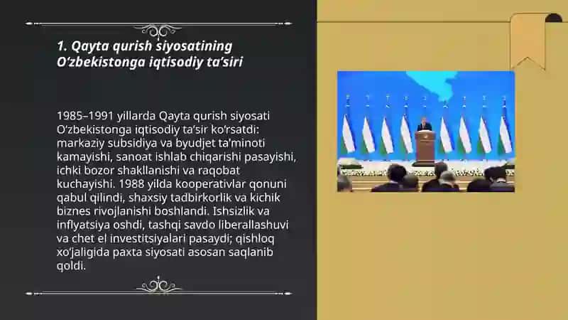 Qayta qurish siyosatining Oʻzbekistonga iqtisodiy taʼsiri 3