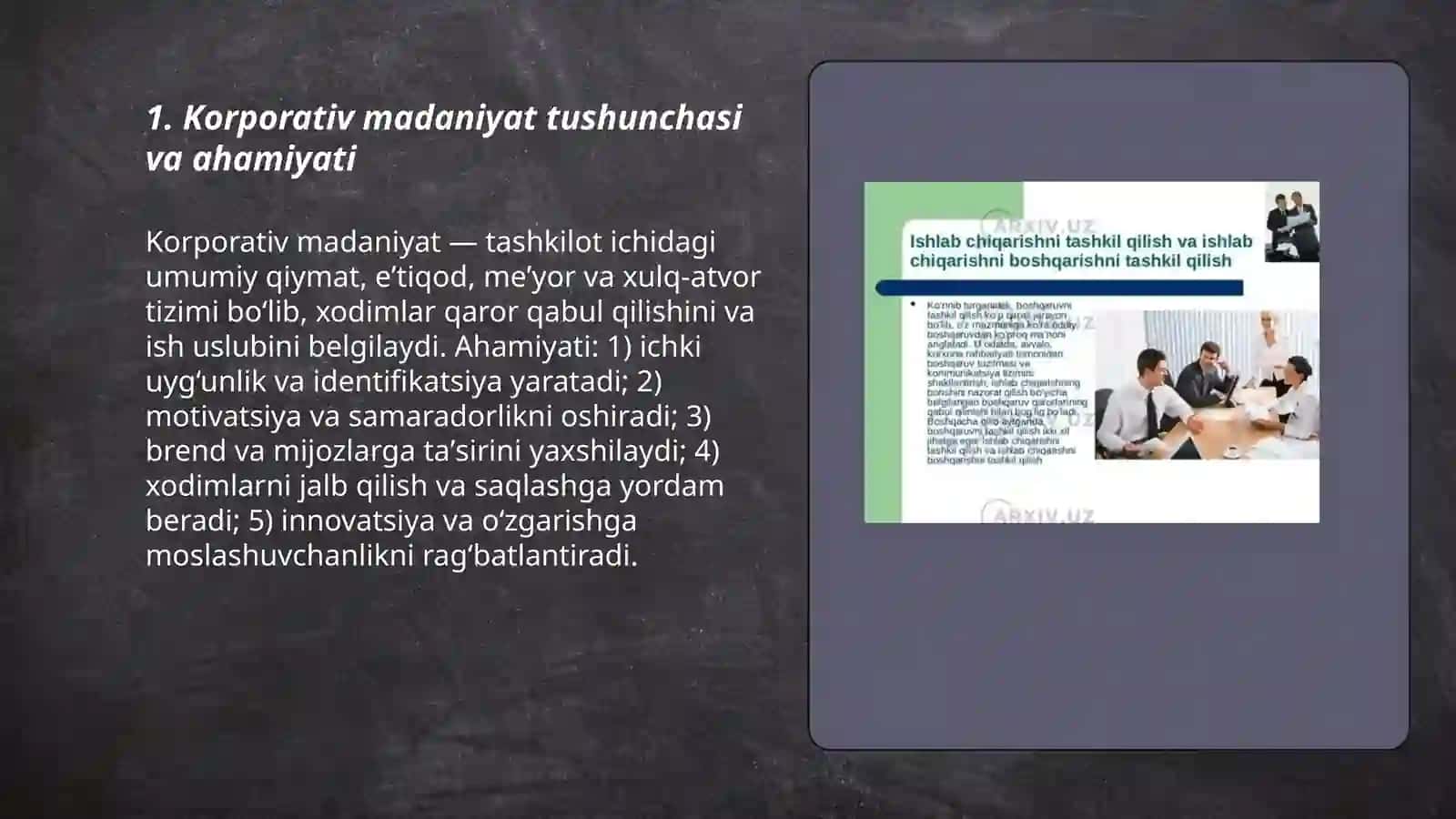 Korporativ madaniyatni shakllantirish, boshqarish va qoʻllab quvvatlash 3