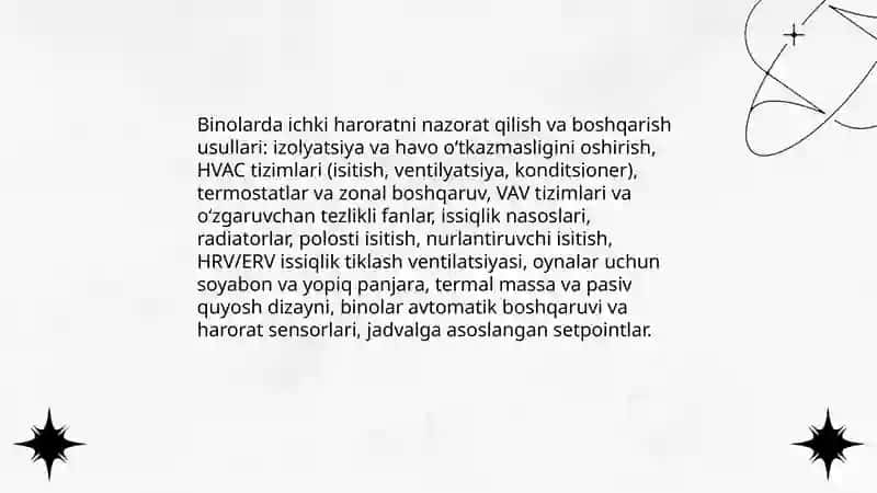 Binolarda mikroiqlim ko'rsatkichlari va ularni boshqarish 3