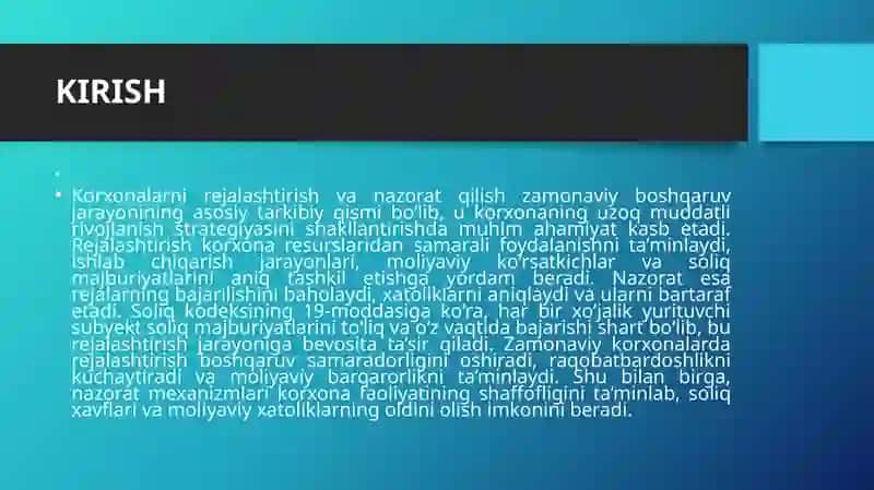 Korxonalar faoliyatini rejalashtirish va nazorat qilish 3