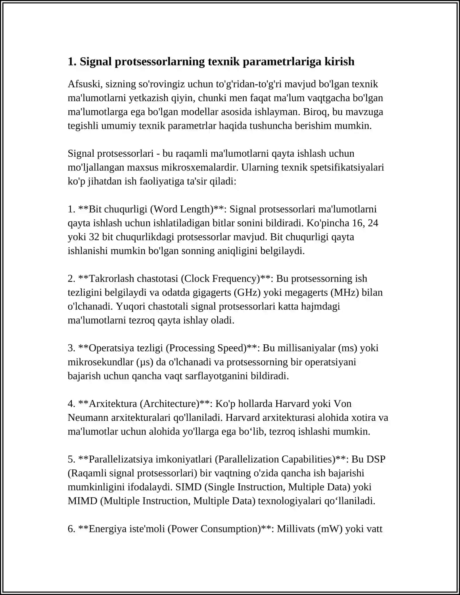 SIGNAL PROTSESSORLAR KO’RISATKICHLARI TEXNIK PARAMETRLARI VA ARXITEKTURASINIO’RGANISH VA TAHLIL QILISH 3