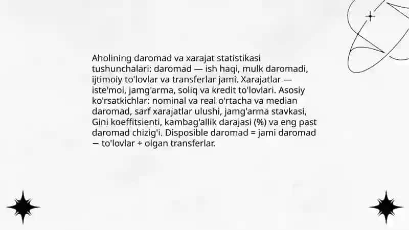 Aholining daromad va xarajat statistikasi 3
