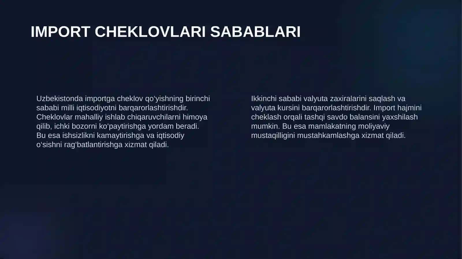 Importlarga Cheklov Qoʻyish 3