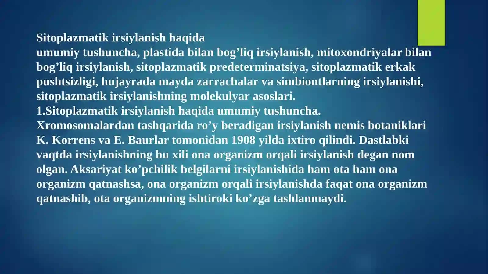 Sitoplazmatik irsiylanishning seleksiyada ishlatilishi 3