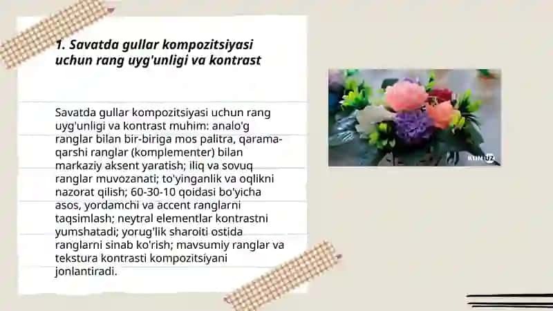 Savatda gullar mavzusida kompozitsiya yaratish 3