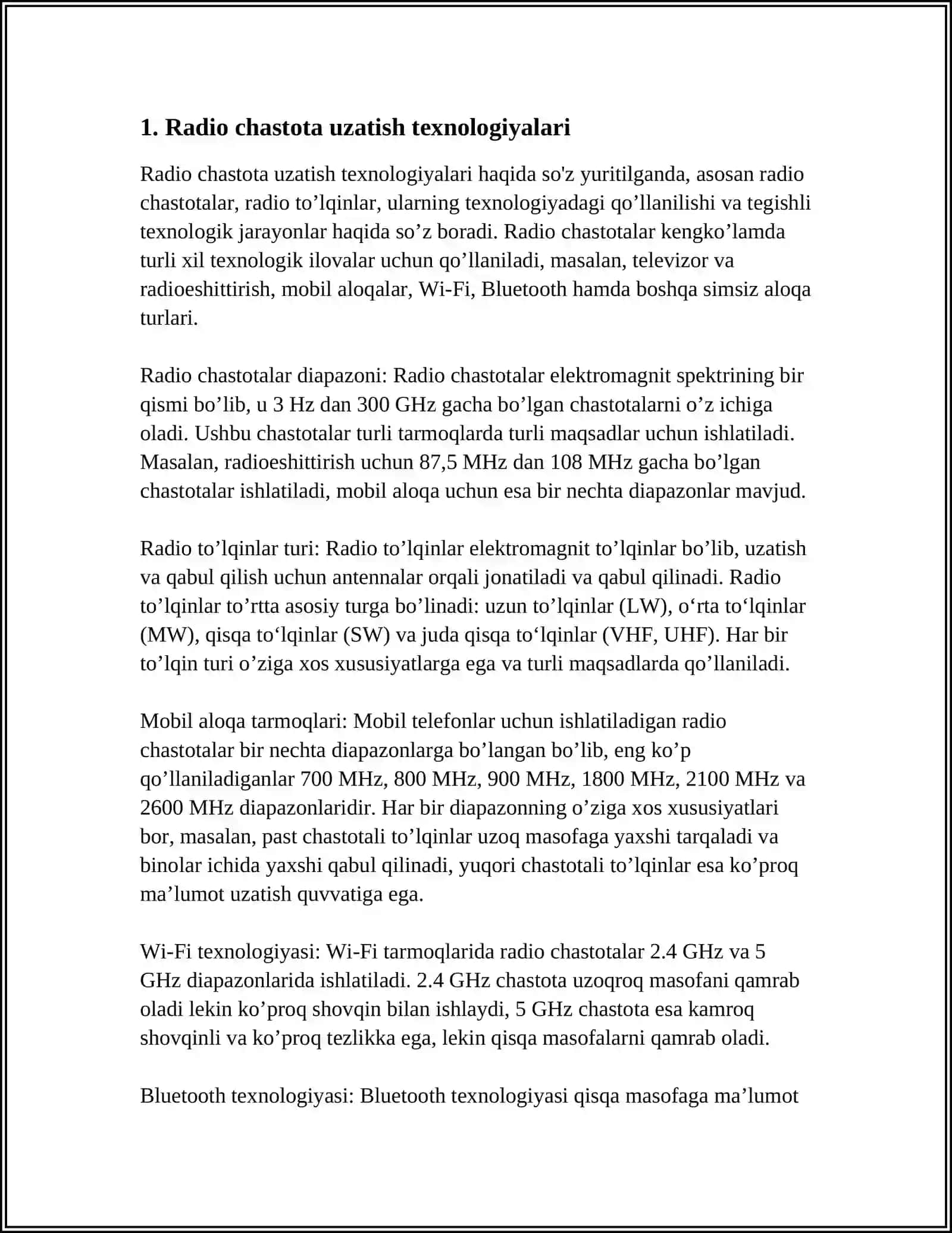 MUSTAQIL ISH Mavzu: RADIO ELEKTRON QURILMALAR VA TIZIMLAR 3