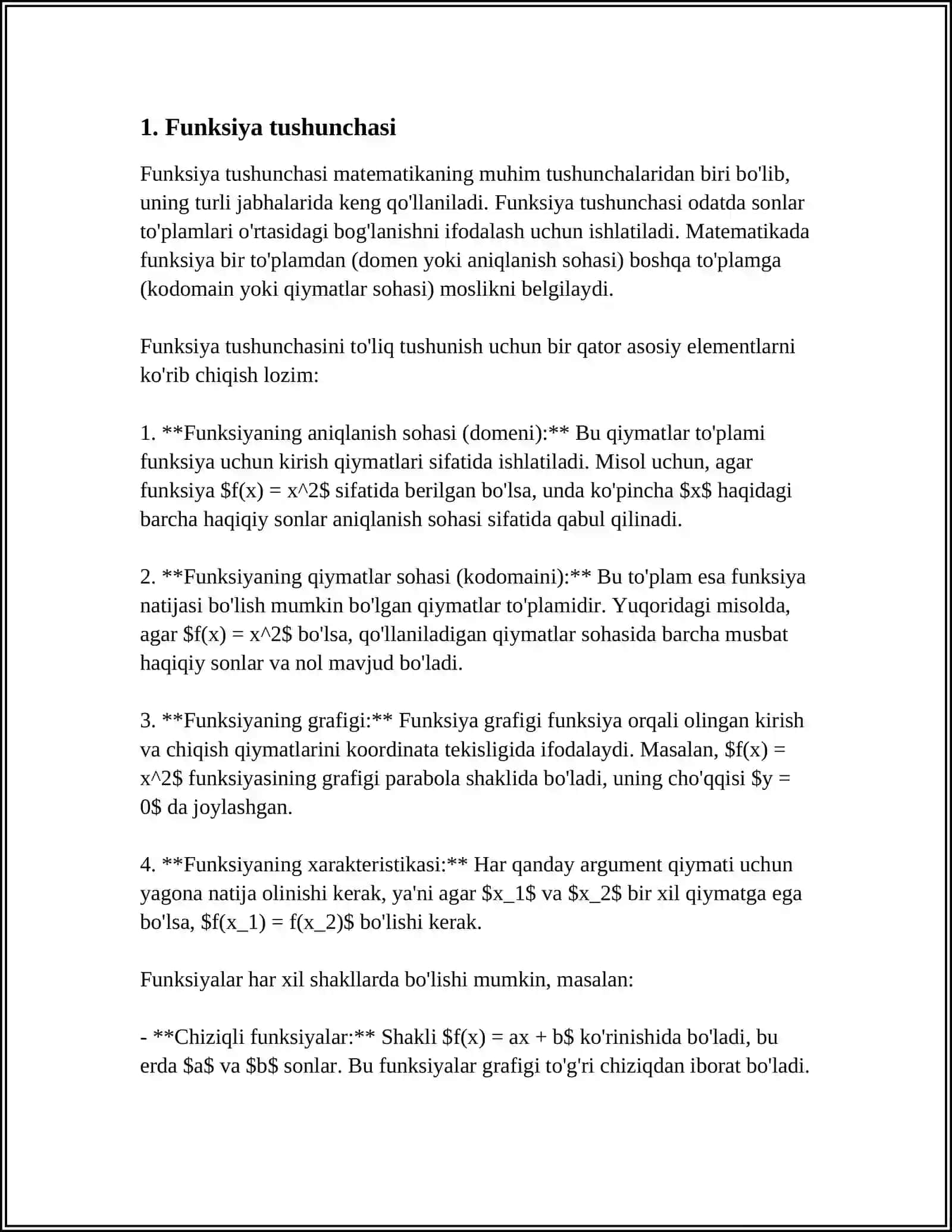 FUNKSIYA VA UNING KOʻRINISHLARI. ASOSIY ELEMENTAR FUNKSIYALAR 3
