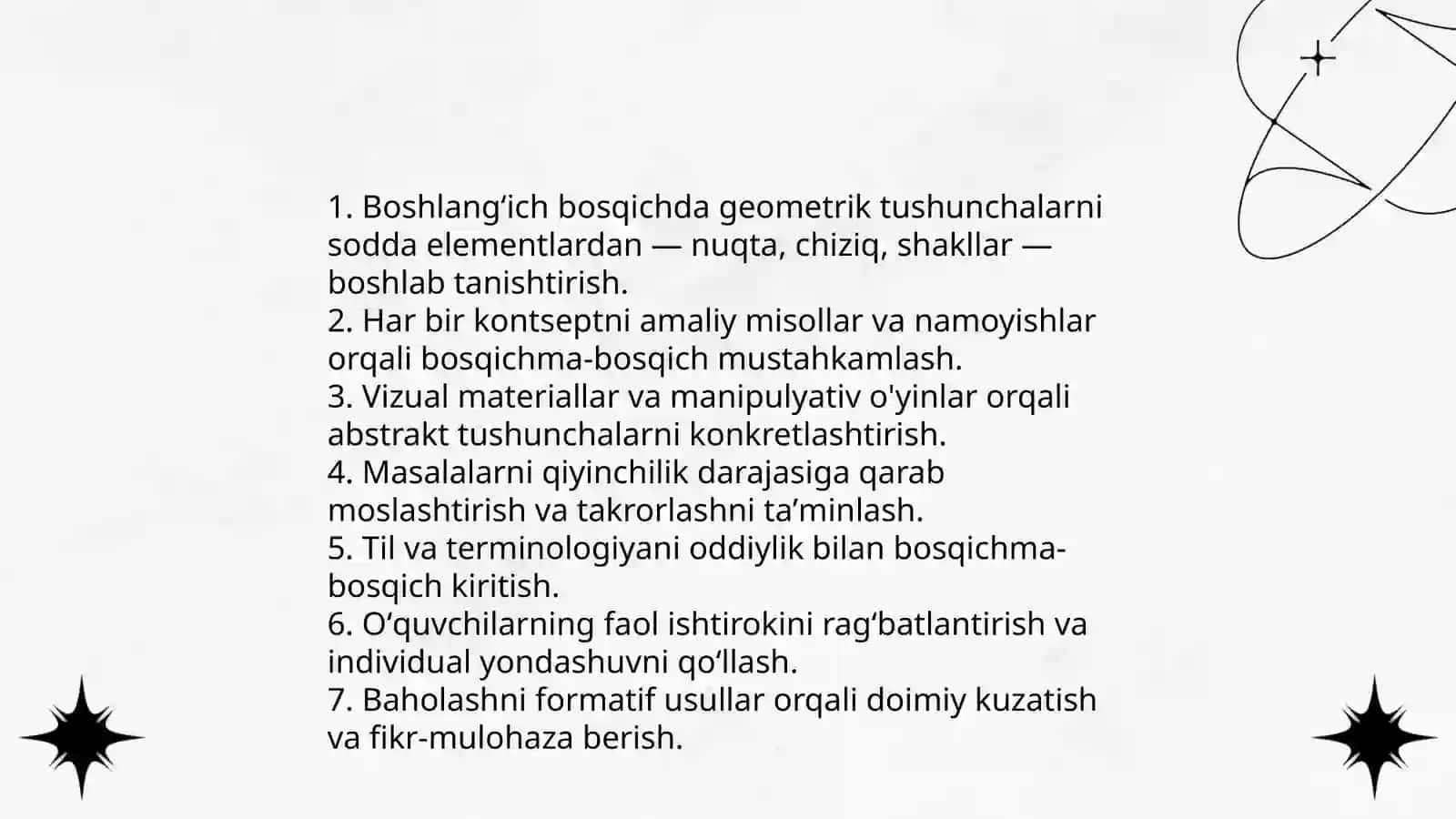Boshlangʻich sinflarda geometriya elementlarini oʻrgatish metodikasining umumiy masalalari 3