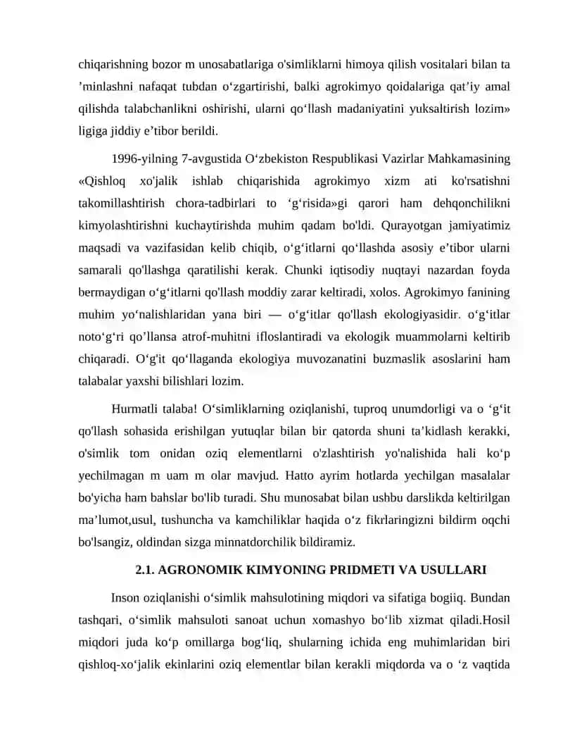 Agrokimyoning vazifalari va hozrgi davrdagi muammolari 3