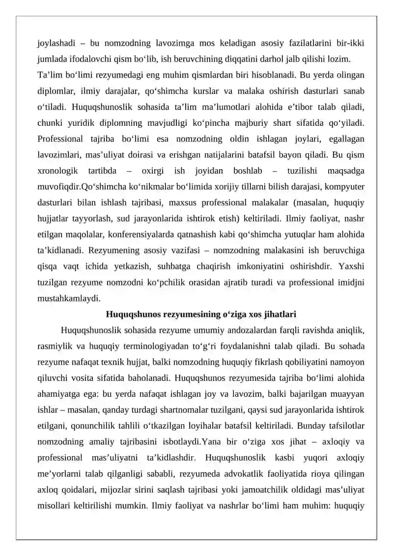 Rezyume tuzishdagi xatolar. Huquqshunos rezyumesini tuzish uchun tavsiyalar 3