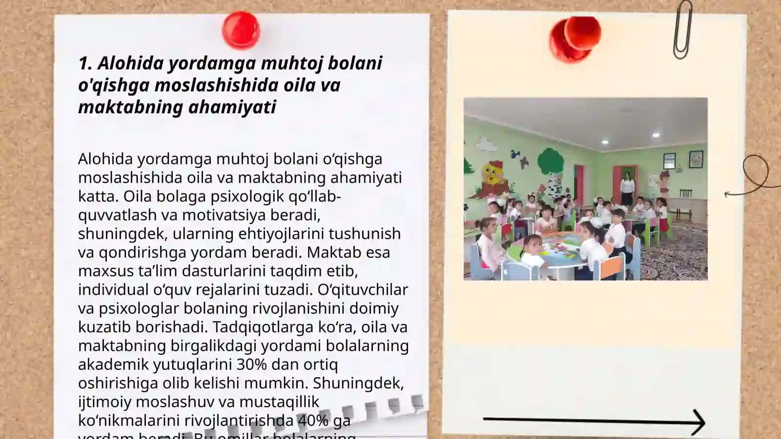 Alohida yordamga muhtoj bolani umumta'lim maktabi yoki maktabgacha tashkilotda inklyuziv ta'lim sharoitida o'qishga moslashishida oila va maktabning o'rni 3