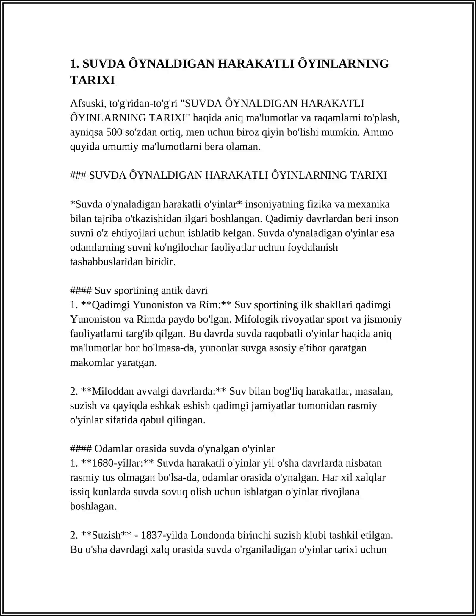 SUVDA ÔYNALDIGAN HARAKATLI ÔYINLARNING TARIXI 3