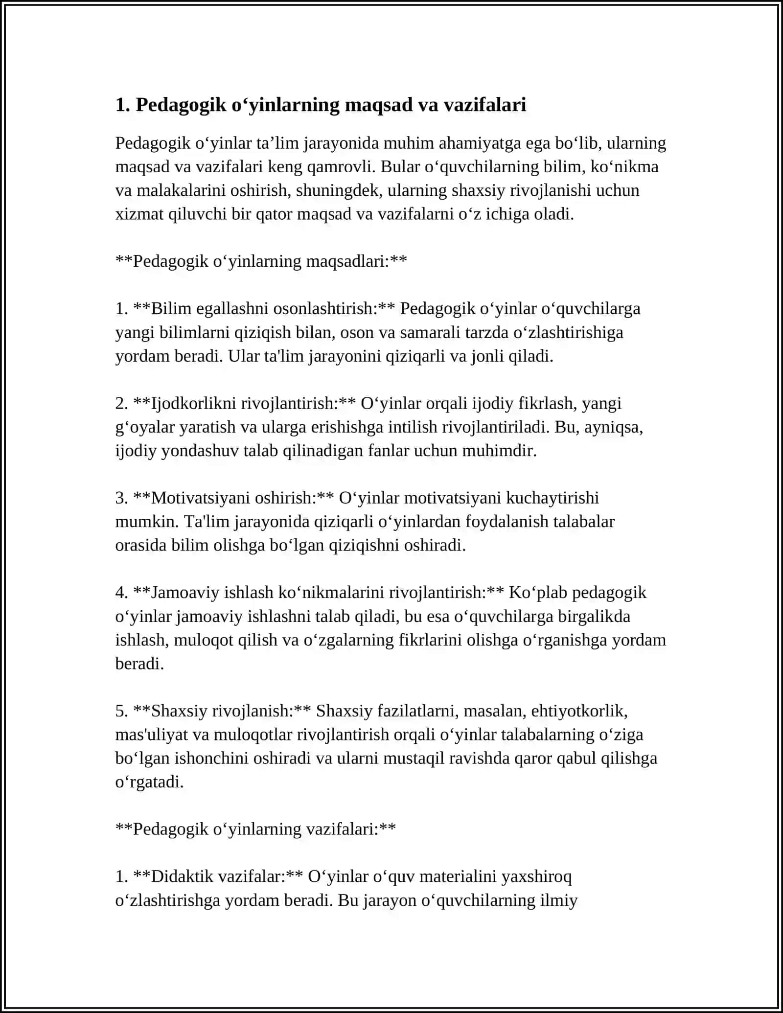 PEDAGOGIK O'YINLAR VA ULARNING TASNIFI.INTERFAOL O'YINLAR VA ULARNI O'TKAZISH QOIDALARI 3